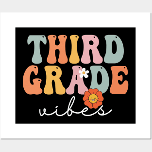 Third Grade Vibes Retro Groovy Vintage First Day Of School Posters and Art